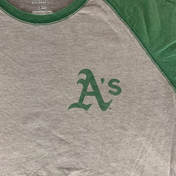 Oakland Athletics MLB Gray Green Majestic Raglan Shirt Mens Large READ - Picture 2 of 5